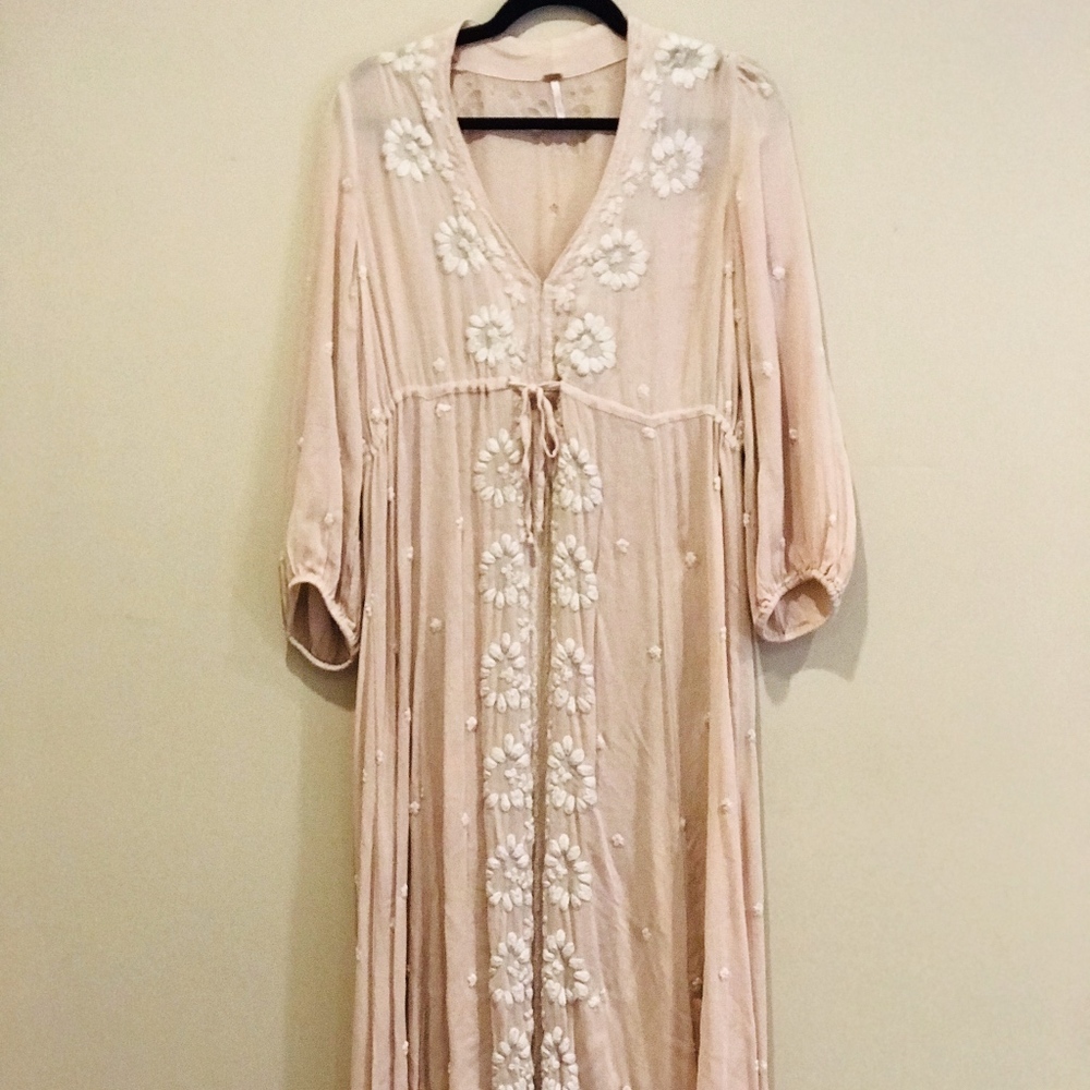 Free People Embroidered Fable Midi Dress, Peach